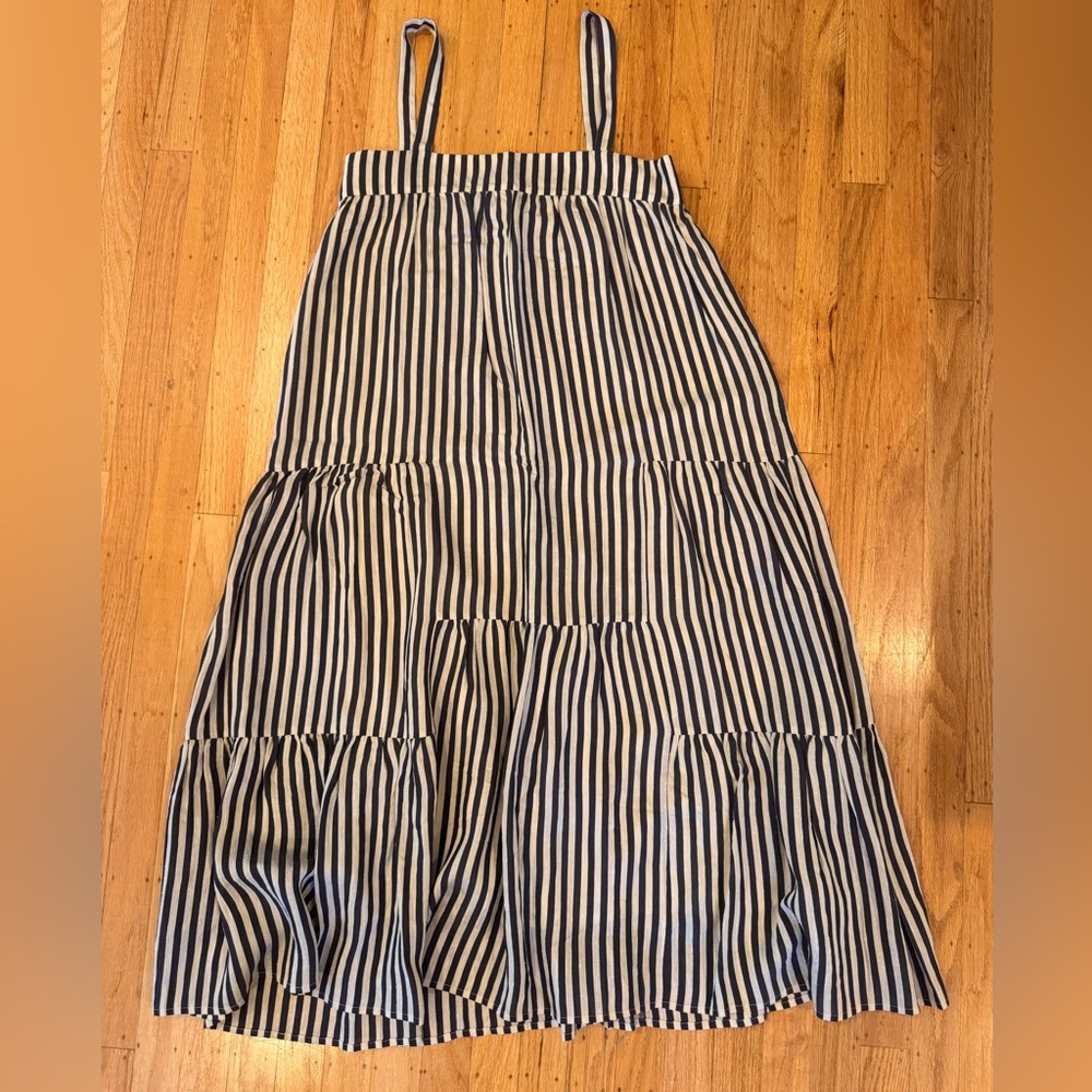 Jenni Kayne Navy and White Striped Tiered Maxi Dress